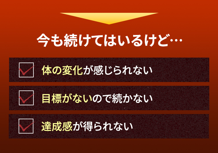 今も続けてはいるけど… 体の変化が感じられない 目標がないので続かない 達成感が得られない